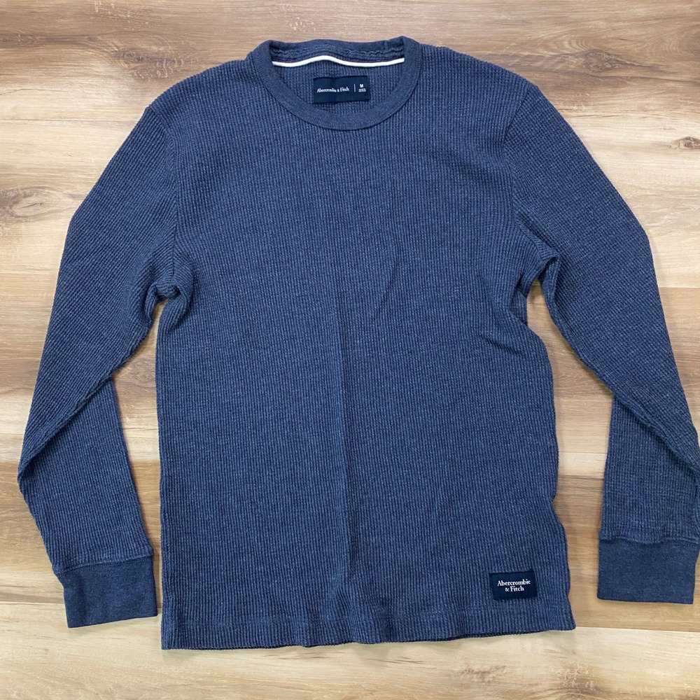 Abercrombie & Fitch Waffle Knit Shirt Medium Long Sleeve Cotton Blend Blue M